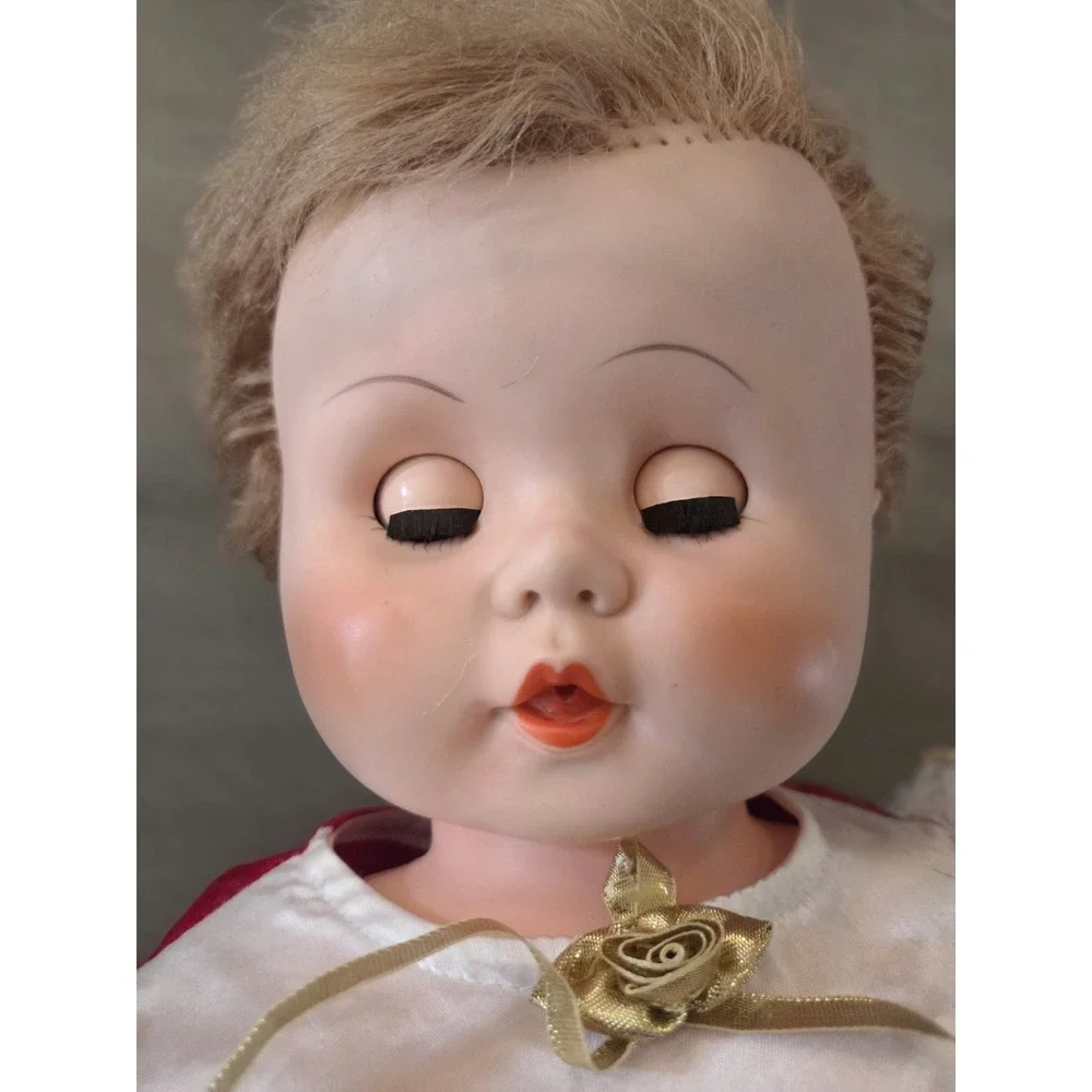 Vtg 50s 60s Drink And Wet Doll Eyes Close Blue Eyes Reddish Brown Hair‎